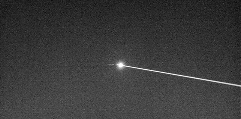 A High Energy Laser weapon engages a drone at White Sands Missile Range in April 2022.